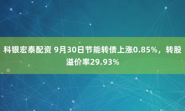 科银宏泰配资 9月30日节能转债上涨0.85%，转股溢价率29.93%